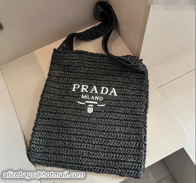 Buy Cheap Prada Straw Shoulder Bag 040202 Black 2024