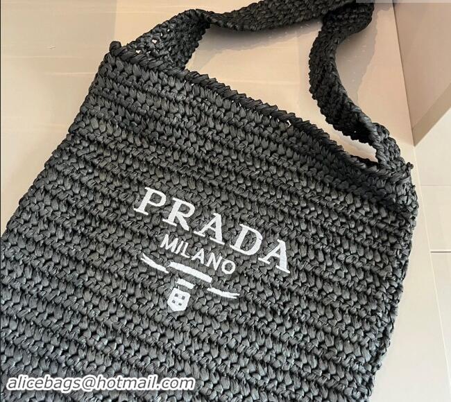 Buy Cheap Prada Straw Shoulder Bag 040202 Black 2024