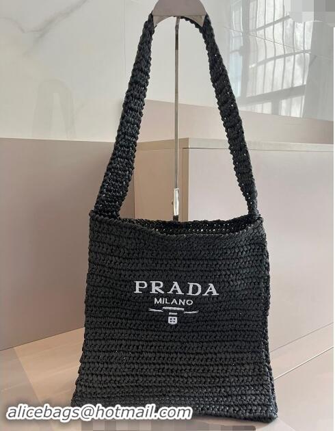 Buy Cheap Prada Straw Shoulder Bag 040202 Black 2024