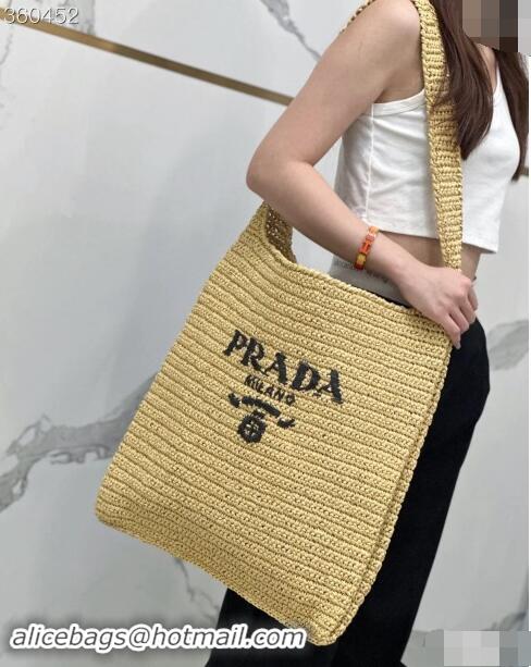 Buy Fashionable Prada Straw Shoulder Bag 040202 Khaki 2024