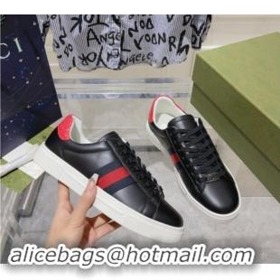 Stylish Gucci Ace Sneakers with Web in Calf Leather Black 814109