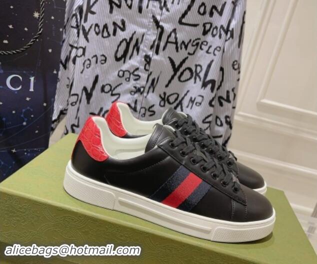 Stylish Gucci Ace Sneakers with Web in Calf Leather Black 814109