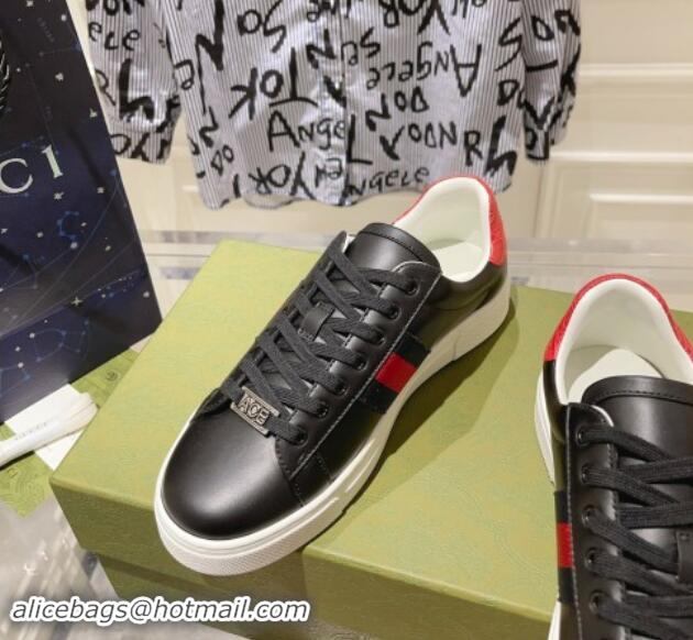 Stylish Gucci Ace Sneakers with Web in Calf Leather Black 814109