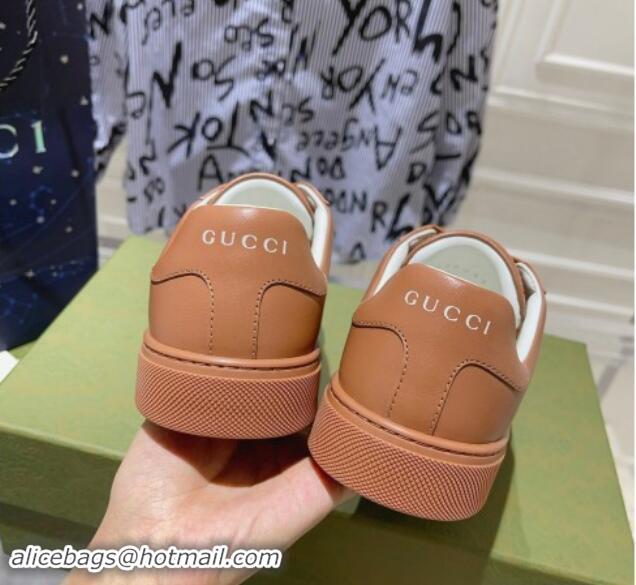 Perfect Gucci Ace Sneakers with Web in Calf Leather Brown 814110