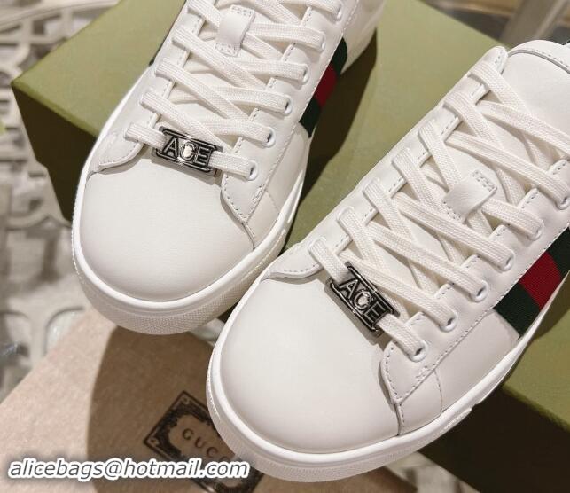 Sumptuous Gucci Ace Sneakers with Web in Calf Leather White 814115