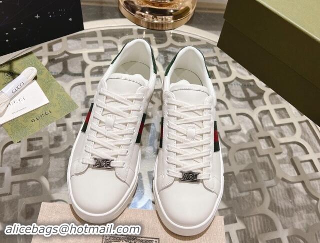 Sumptuous Gucci Ace Sneakers with Web in Calf Leather White 814115