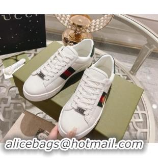 Low Price Gucci Ace Sneakers with Web and Bee in White Leather 814116