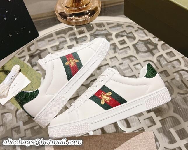 Low Price Gucci Ace Sneakers with Web and Bee in White Leather 814116