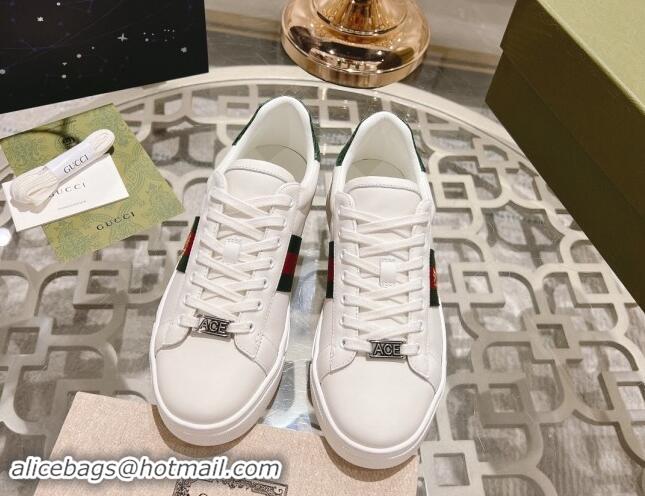 Low Price Gucci Ace Sneakers with Web and Bee in White Leather 814116