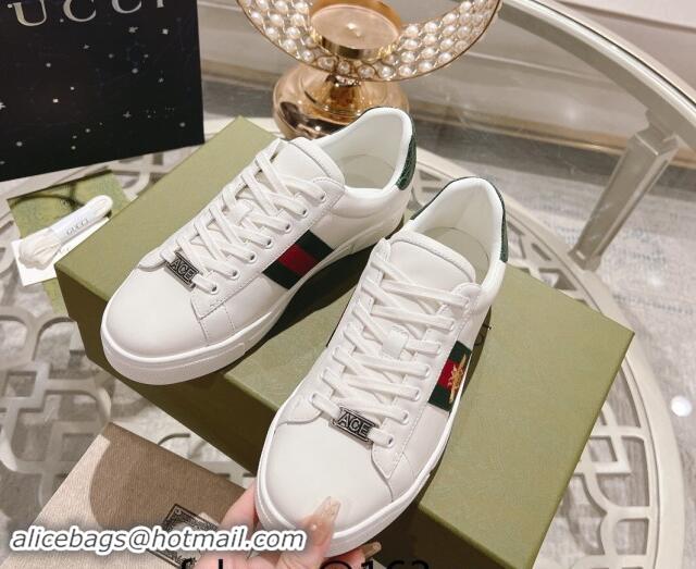 Low Price Gucci Ace Sneakers with Web and Bee in White Leather 814116