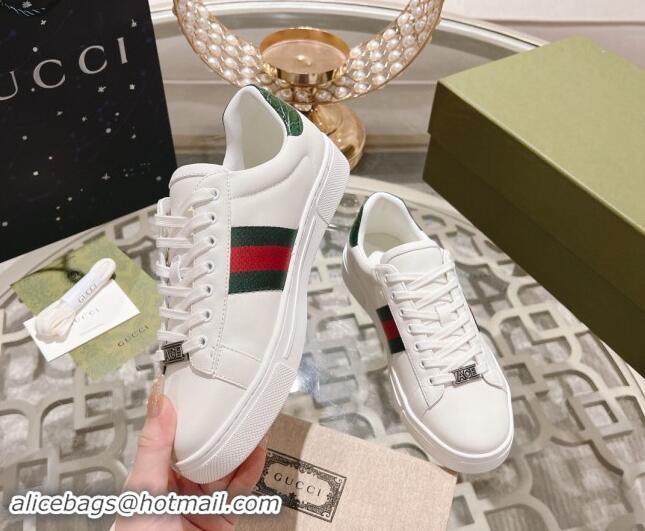 Low Price Gucci Ace Sneakers with Web and Bee in White Leather 814116