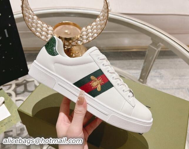 Low Price Gucci Ace Sneakers with Web and Bee in White Leather 814116