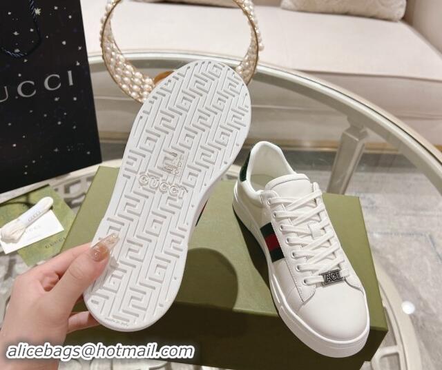 Low Price Gucci Ace Sneakers with Web and Bee in White Leather 814116