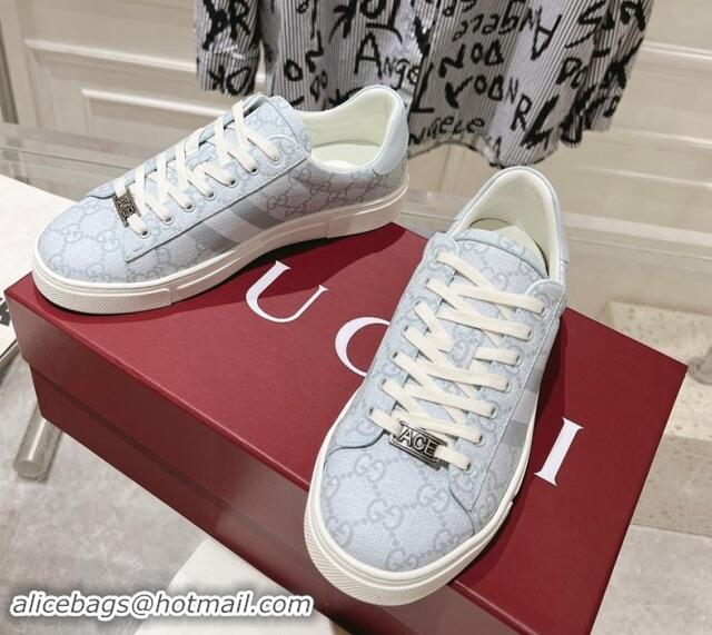 Classic Hot Gucci Ace Sneakers with Web in GG Canvas Dusty Blue 814102