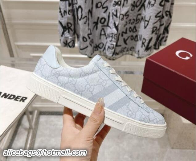 Classic Hot Gucci Ace Sneakers with Web in GG Canvas Dusty Blue 814102