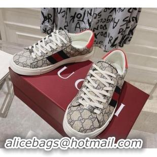 Shop Cheap Gucci Ace Sneakers with Web in GG Canvas Beige/Blue 814104