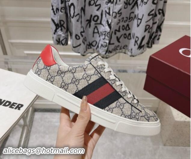 Shop Cheap Gucci Ace Sneakers with Web in GG Canvas Beige/Blue 814104