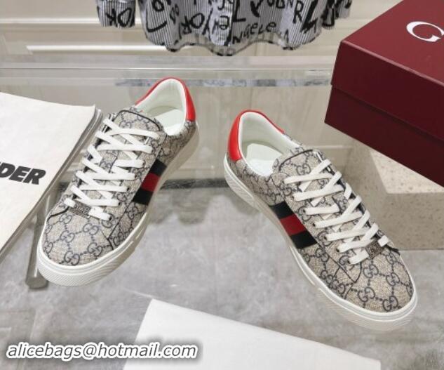 Shop Cheap Gucci Ace Sneakers with Web in GG Canvas Beige/Blue 814104