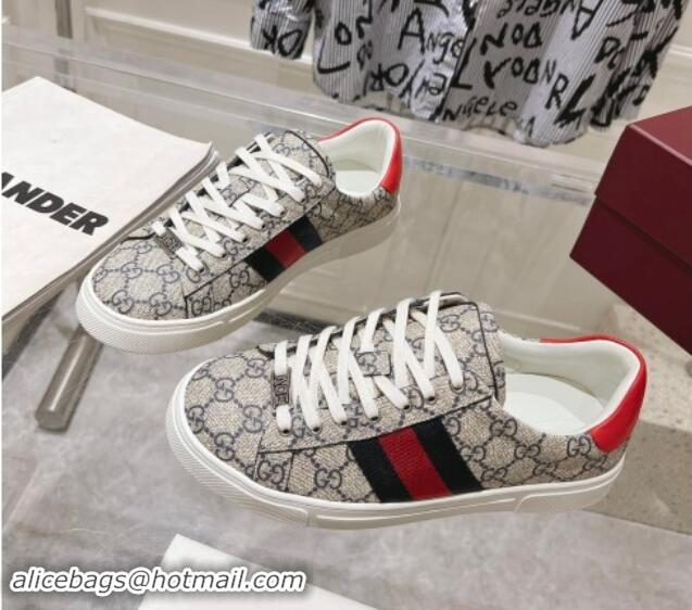 Shop Cheap Gucci Ace Sneakers with Web in GG Canvas Beige/Blue 814104