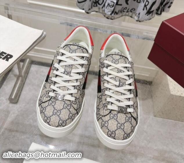 Shop Cheap Gucci Ace Sneakers with Web in GG Canvas Beige/Blue 814104