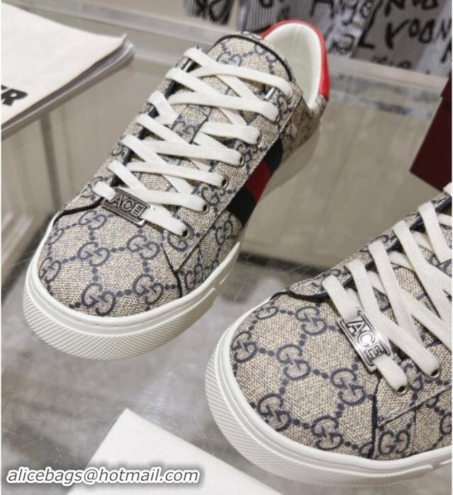 Shop Cheap Gucci Ace Sneakers with Web in GG Canvas Beige/Blue 814104