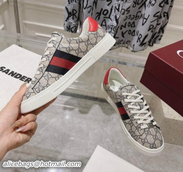 Shop Cheap Gucci Ace Sneakers with Web in GG Canvas Beige/Blue 814104