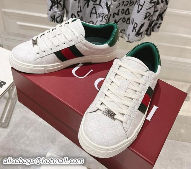 Crafted Gucci Ace Sneakers with Web in GG Canvas White 814105