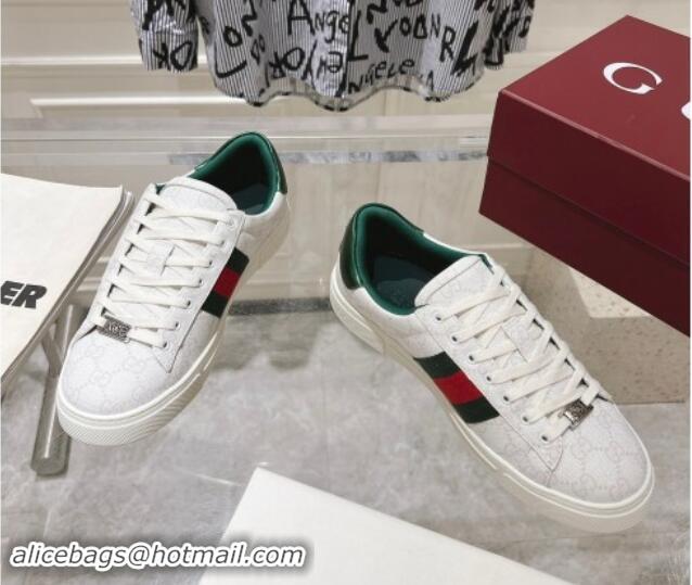 Crafted Gucci Ace Sneakers with Web in GG Canvas White 814105