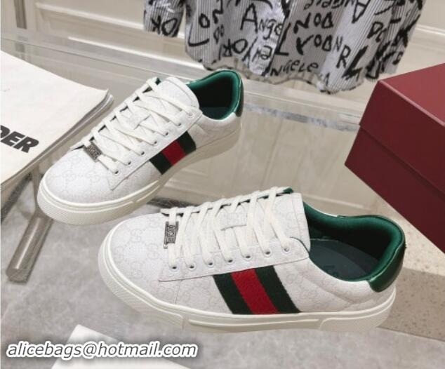 Crafted Gucci Ace Sneakers with Web in GG Canvas White 814105