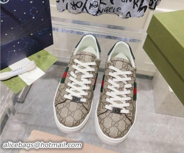 Best Product Gucci Ace Sneakers with Web in GG Canvas Beige/Brown 814106