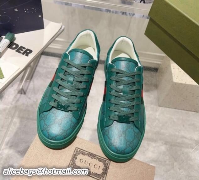 Popular Style Gucci Ace Sneakers with Web in GG Canvas Green 814113