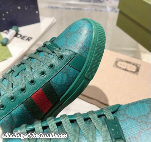 Popular Style Gucci Ace Sneakers with Web in GG Canvas Green 814113