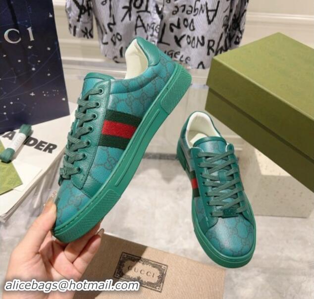 Popular Style Gucci Ace Sneakers with Web in GG Canvas Green 814113