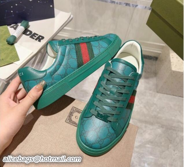 Popular Style Gucci Ace Sneakers with Web in GG Canvas Green 814113