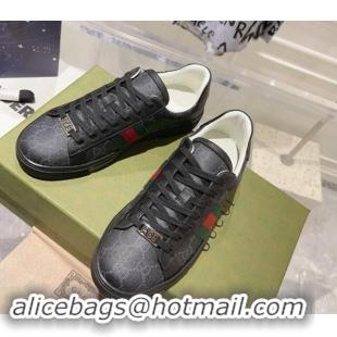 Top Design Gucci Ace Sneakers with Web in GG Canvas Black 814114