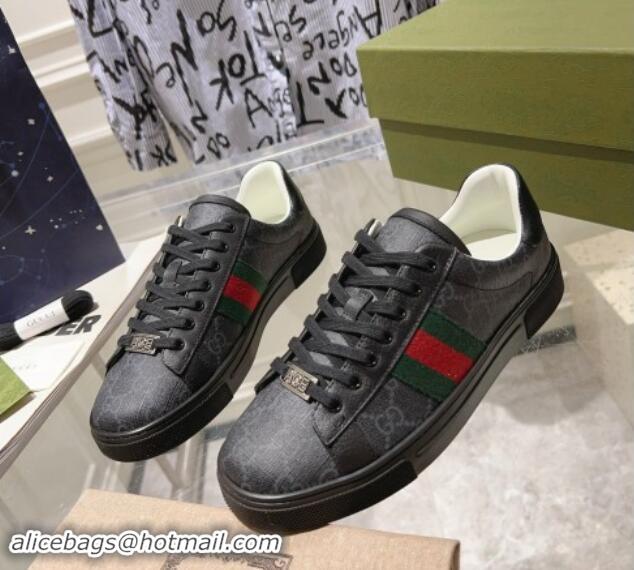 Top Design Gucci Ace Sneakers with Web in GG Canvas Black 814114