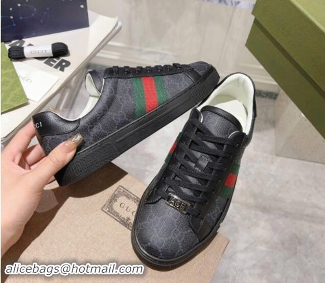 Top Design Gucci Ace Sneakers with Web in GG Canvas Black 814114