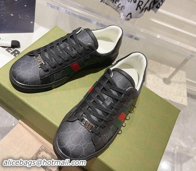 Top Design Gucci Ace Sneakers with Web in GG Canvas Black 814114