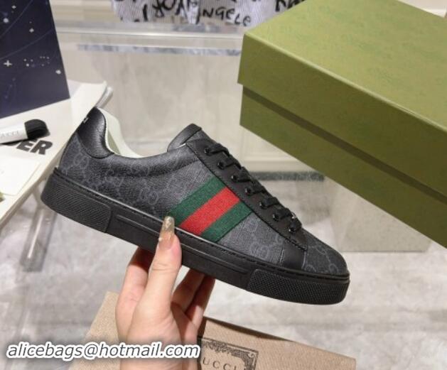 Top Design Gucci Ace Sneakers with Web in GG Canvas Black 814114