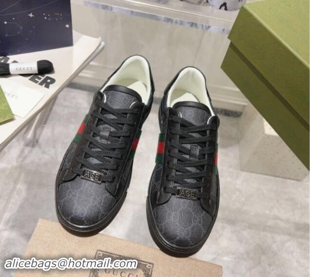 Top Design Gucci Ace Sneakers with Web in GG Canvas Black 814114