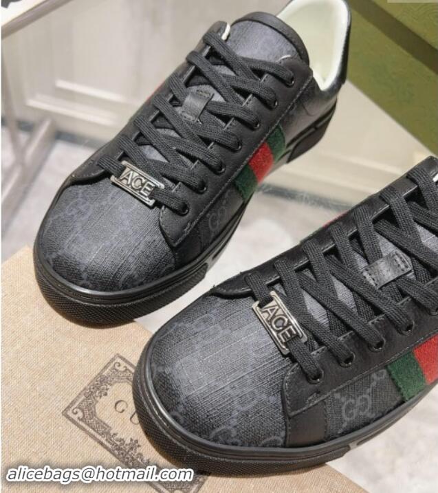 Top Design Gucci Ace Sneakers with Web in GG Canvas Black 814114