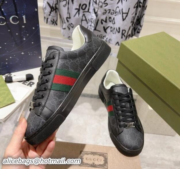 Top Design Gucci Ace Sneakers with Web in GG Canvas Black 814114