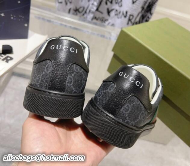 Top Design Gucci Ace Sneakers with Web in GG Canvas Black 814114