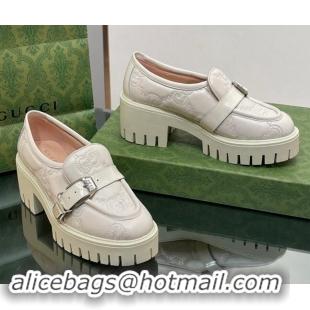 Good Quality Gucci GG Leather Platform Loafers with Buckle White 814119