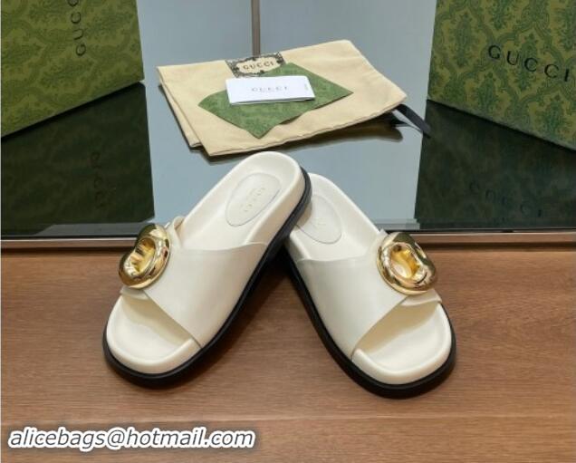 Purchase Gucci Marina Chain Leather Flat Slides Sandal White 814122