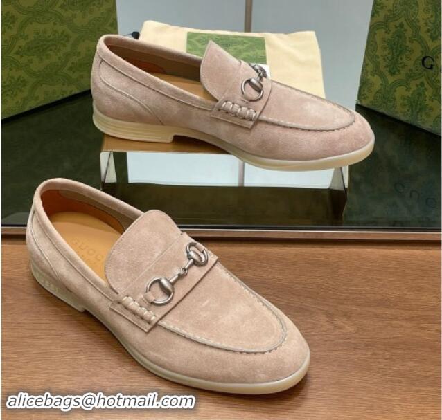 Top Grade Gucci Men's Horsebit Suede Loafers Beige 814124