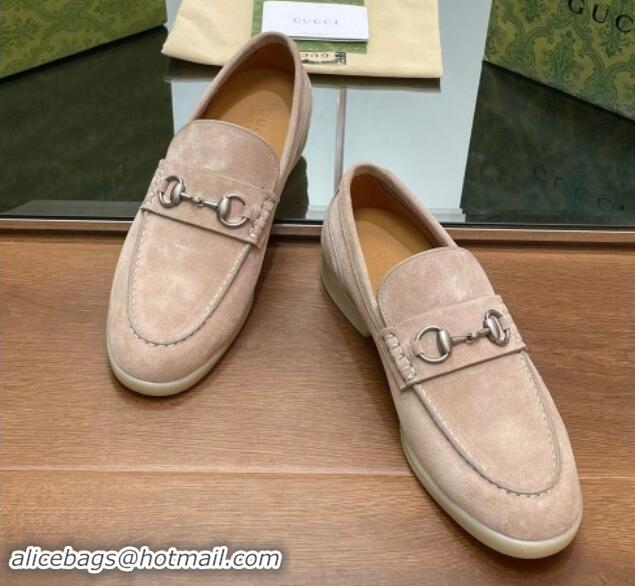 Top Grade Gucci Men's Horsebit Suede Loafers Beige 814124