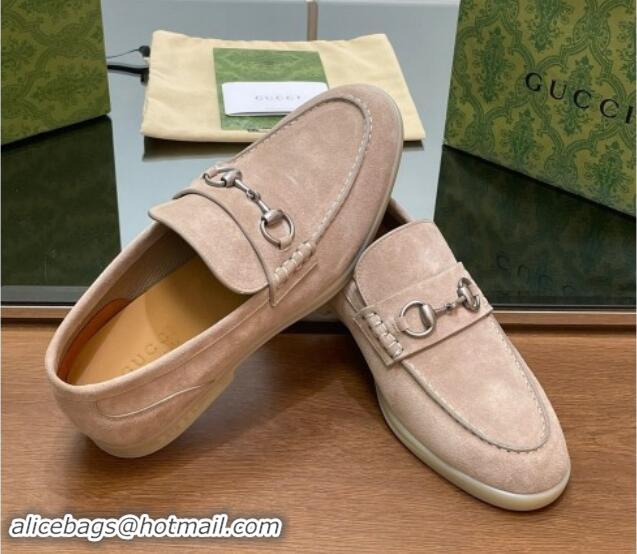 Top Grade Gucci Men's Horsebit Suede Loafers Beige 814124