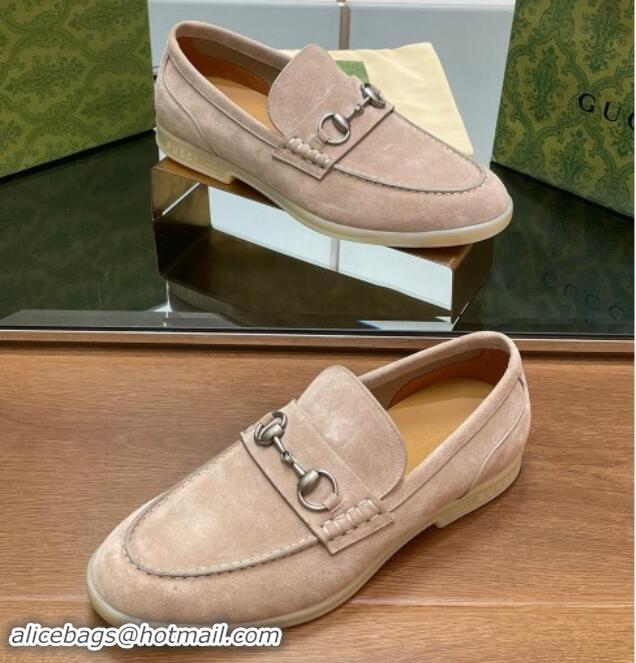 Top Grade Gucci Men's Horsebit Suede Loafers Beige 814124