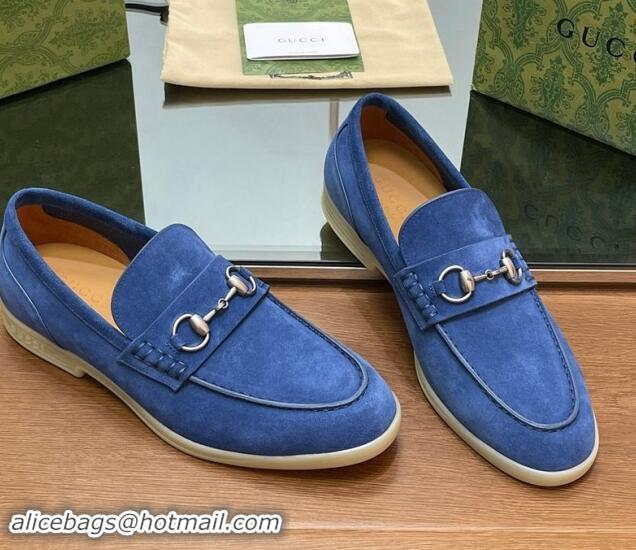 Unique Style Gucci Men's Horsebit Suede Loafers Blue 814125